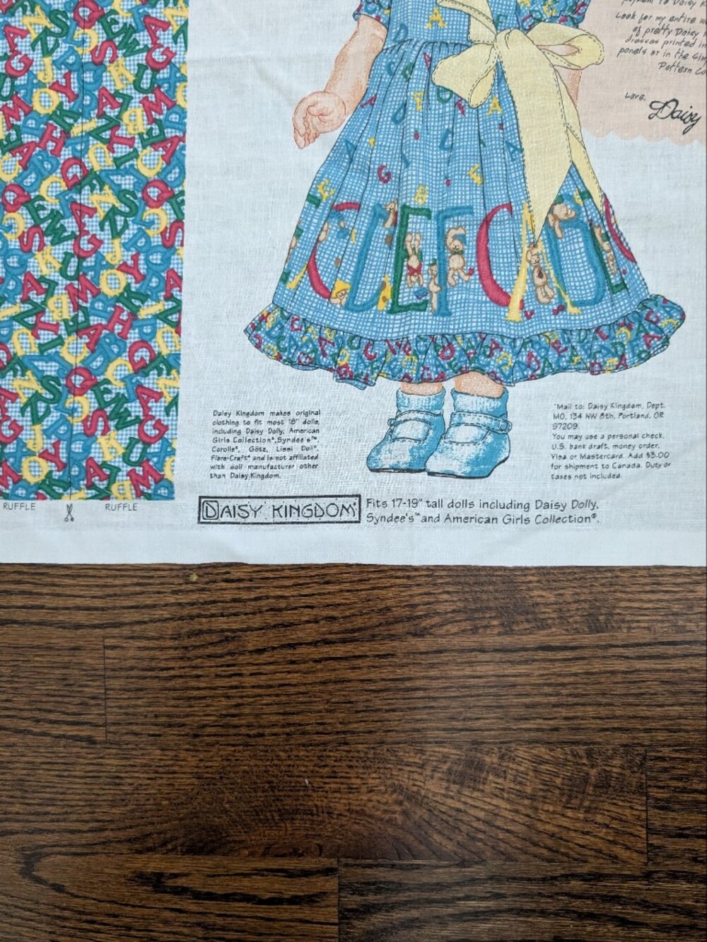 Vintage Daisy Kingdom Alphabears Daisy Dolly Dress Fabric Panel Uncut Fits 17-19 - Picture 4 of 4